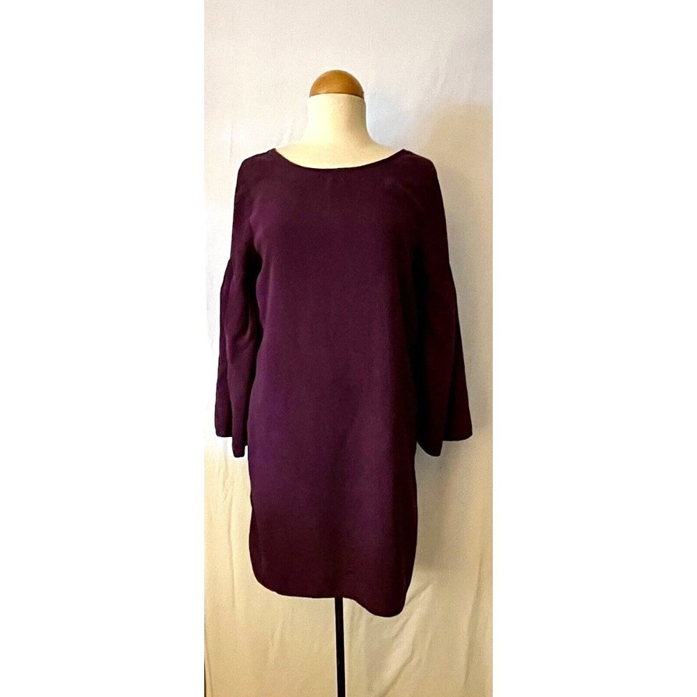 Anthropologie Cloth & Stone Tiffany Bell Sleeve Dress Burgundy Tie back Size M